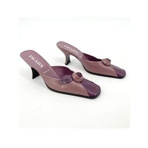 Prada Vintage Mauve Purple Two Tone Rose Square Toe Mule Block Heels IT 38.5